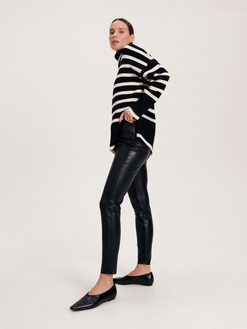 Black Women's Reserved Faux Leather Trousers | 58964EWHT