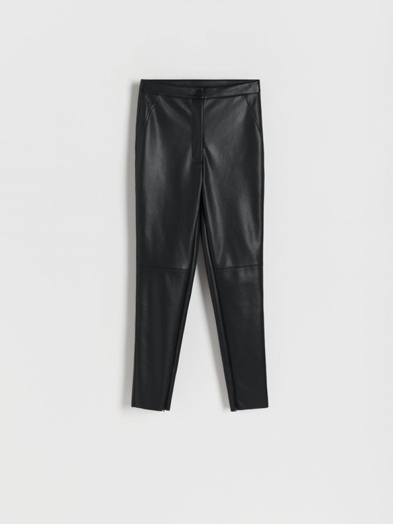 Black Women's Reserved Faux Leather Trousers | 58964EWHT