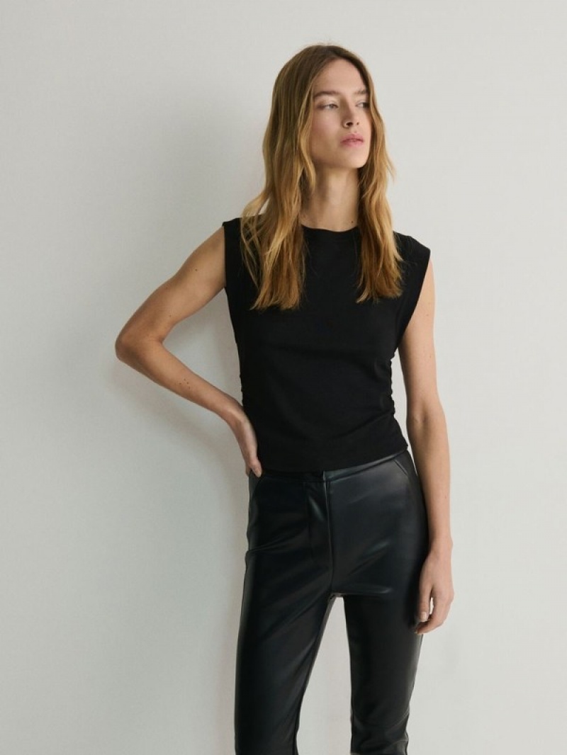 Black Women's Reserved Faux Leather Trousers | 81605BZCO