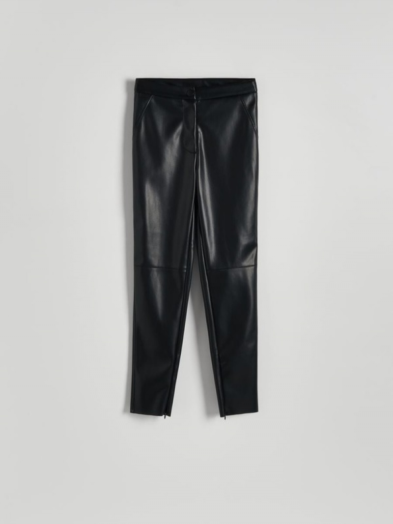 Black Women's Reserved Faux Leather Trousers | 81605BZCO