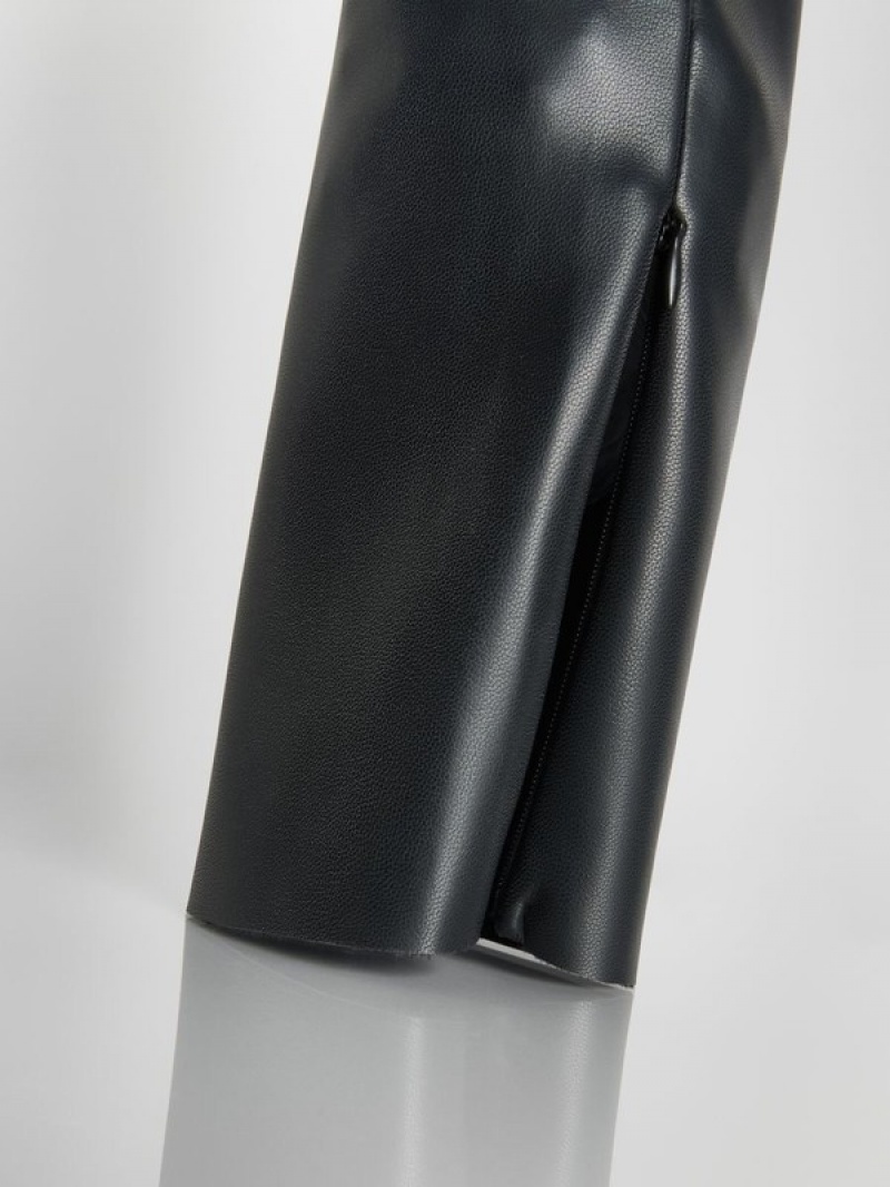 Black Women's Reserved Faux Leather Trousers | 81605BZCO