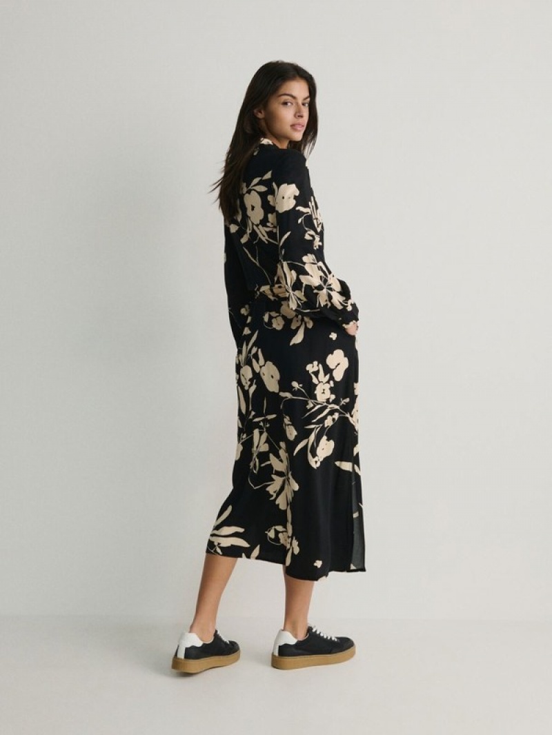 Black Women's Reserved Floral Print Dress | 12896JLEX