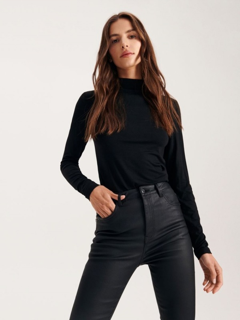 Black Women's Reserved High Waist Wax Trousers | 64925BRFP