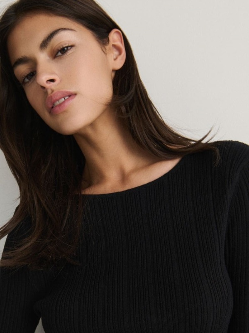 Black Women's Reserved Hooped Sweaters | 94205UEAN