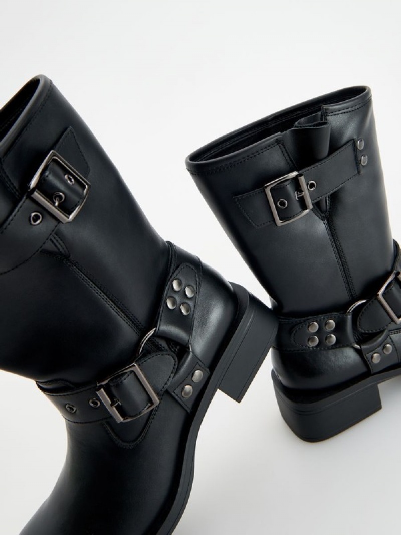 Black Women's Reserved Leather Ankle Boots | 43971CPSD