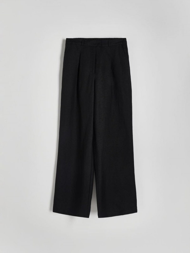 Black Women's Reserved Linen And Viscose Blend Trousers | 21857OBFK