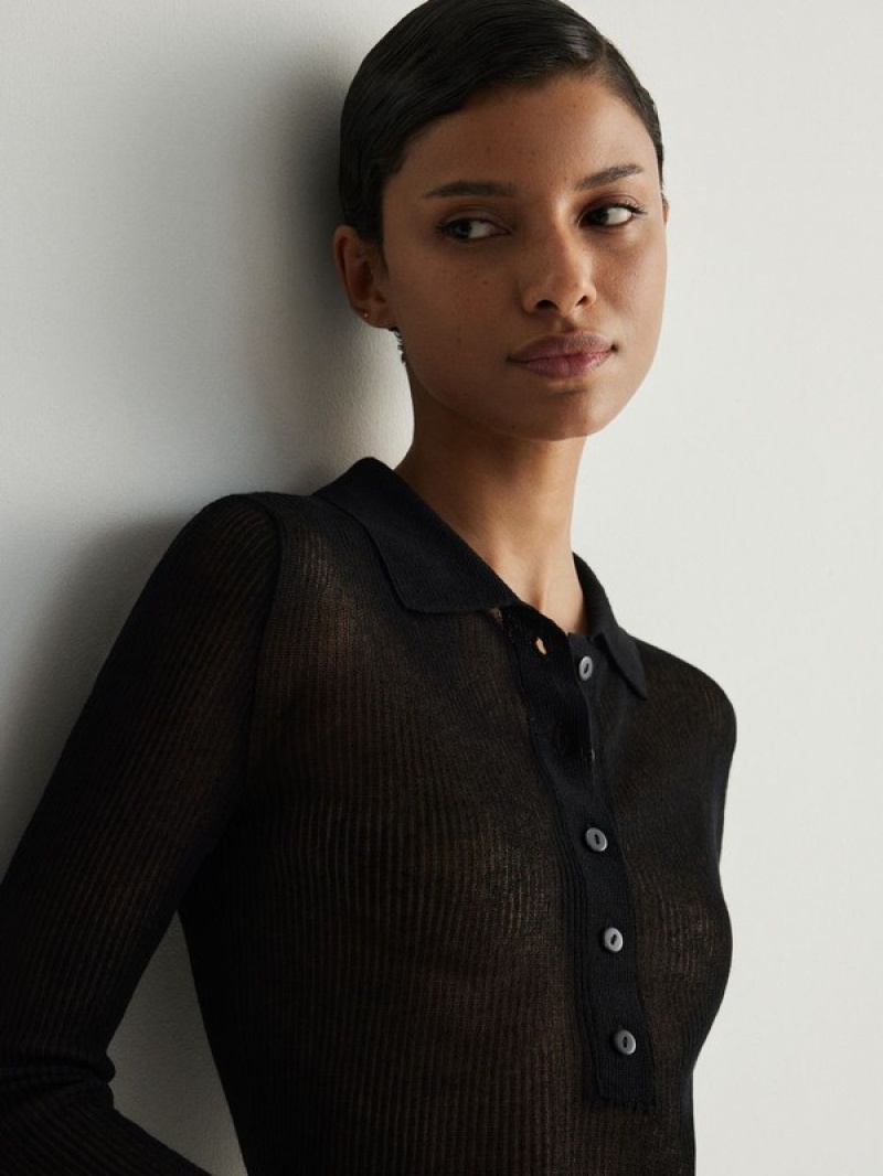 Black Women's Reserved Mesh Jersey Shirts | 16795NROY