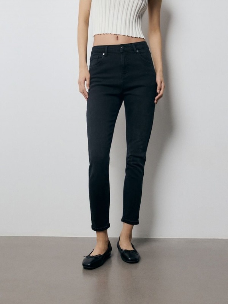 Black Women's Reserved Mid Rise Slim Jeans | 32408IOUB