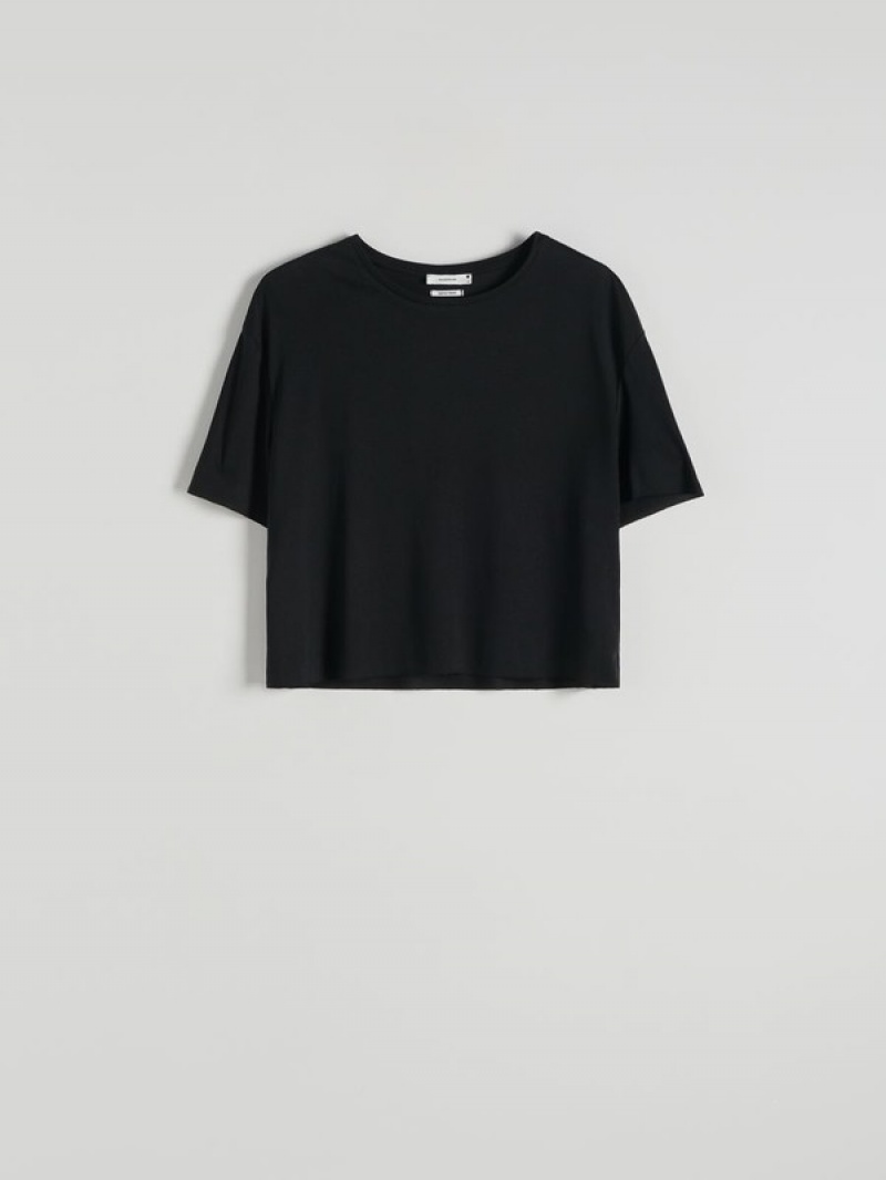 Black Women's Reserved Modal Blend T-shirts | 28530KLAY