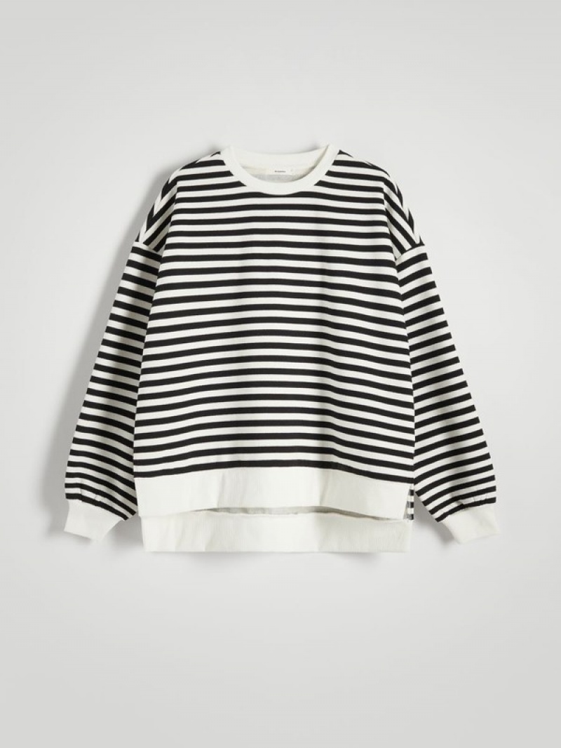 Black Women\'s Reserved Oversized Stripe Sweatshirts | 89516UBMS