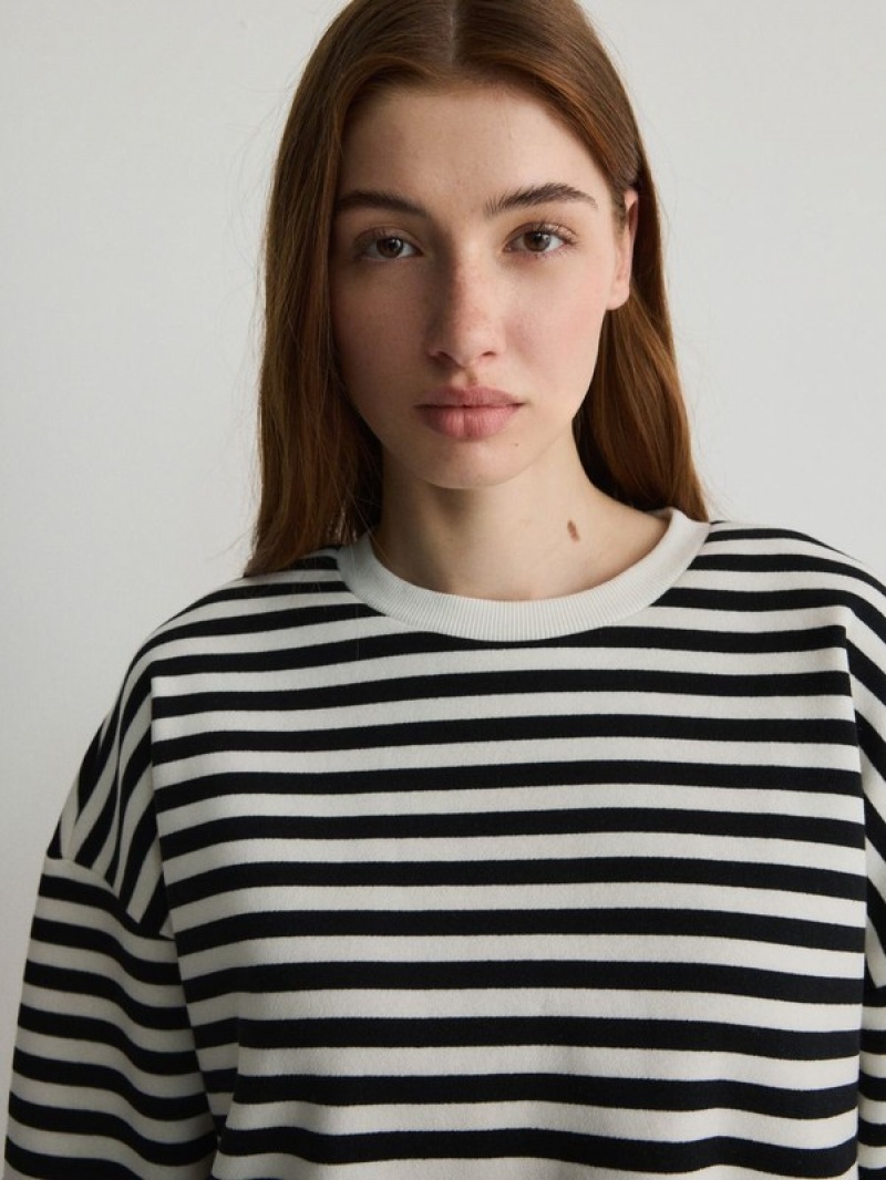 Black Women's Reserved Oversized Stripe Sweatshirts | 19473ZQLR