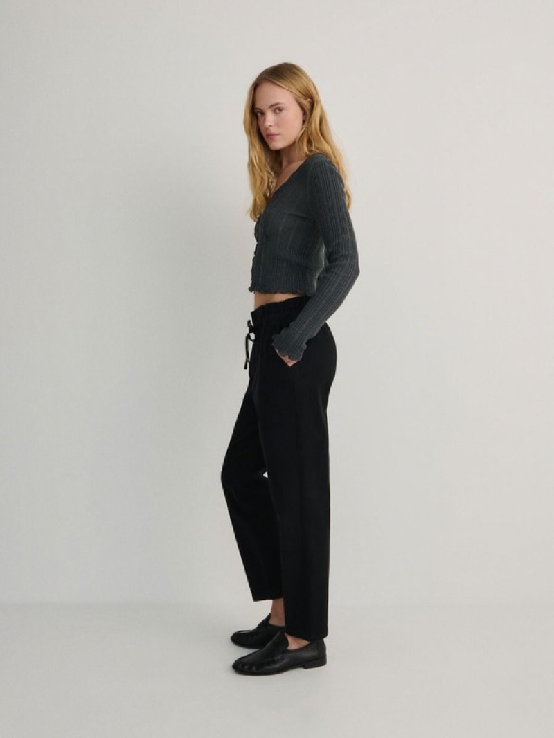 Black Women's Reserved Paperbag Trousers | 58937DATX