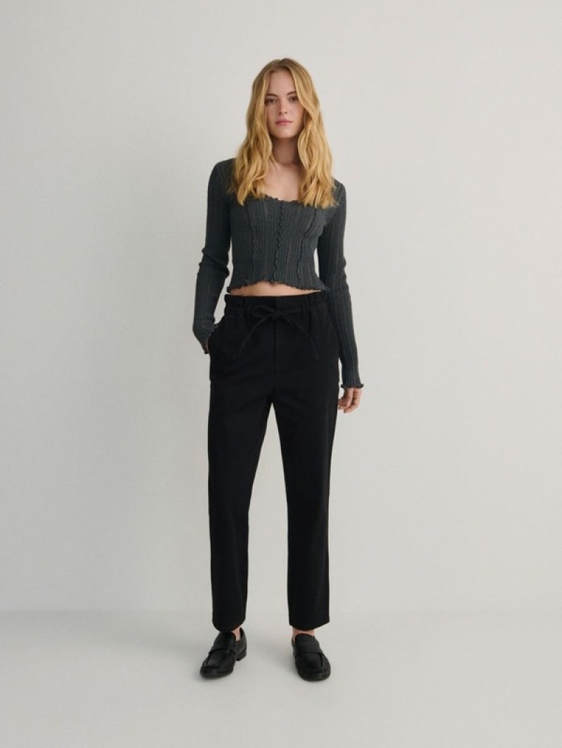 Black Women's Reserved Paperbag Trousers | 58937DATX