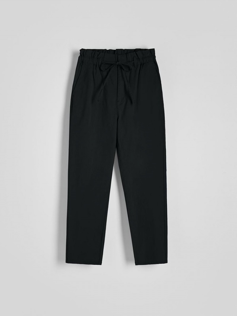 Black Women's Reserved Paperbag Trousers | 58937DATX