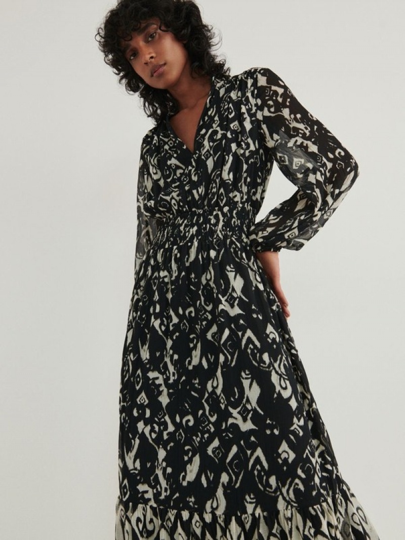 Black Women\'s Reserved Patterned Maxi Dress | 36915KULV