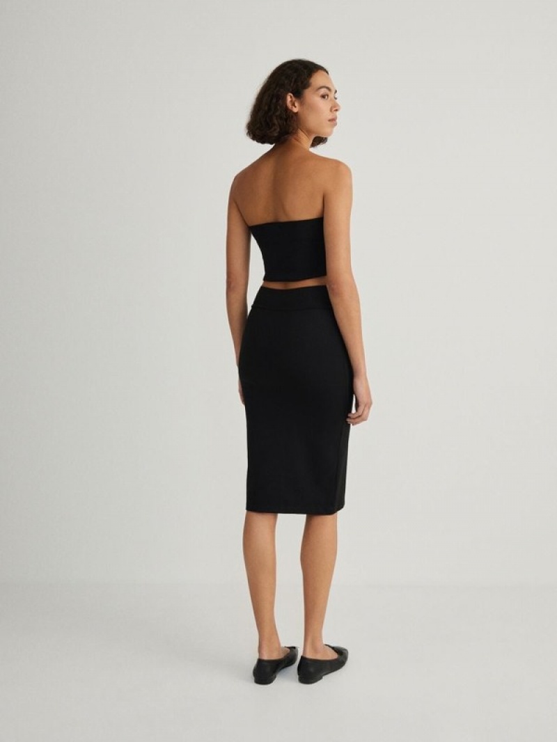 Black Women's Reserved Plain Midi Skirts | 42380YZJS