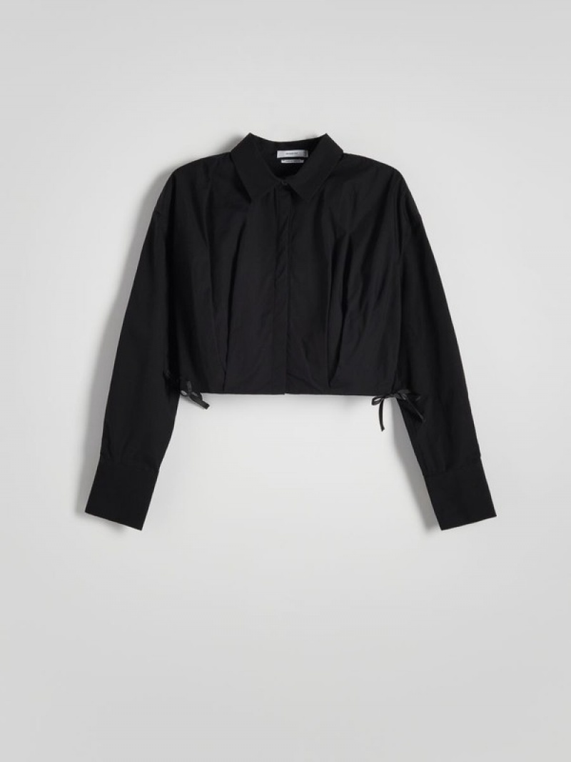 Black Women's Reserved Pleats Shirts | 39845ARFY