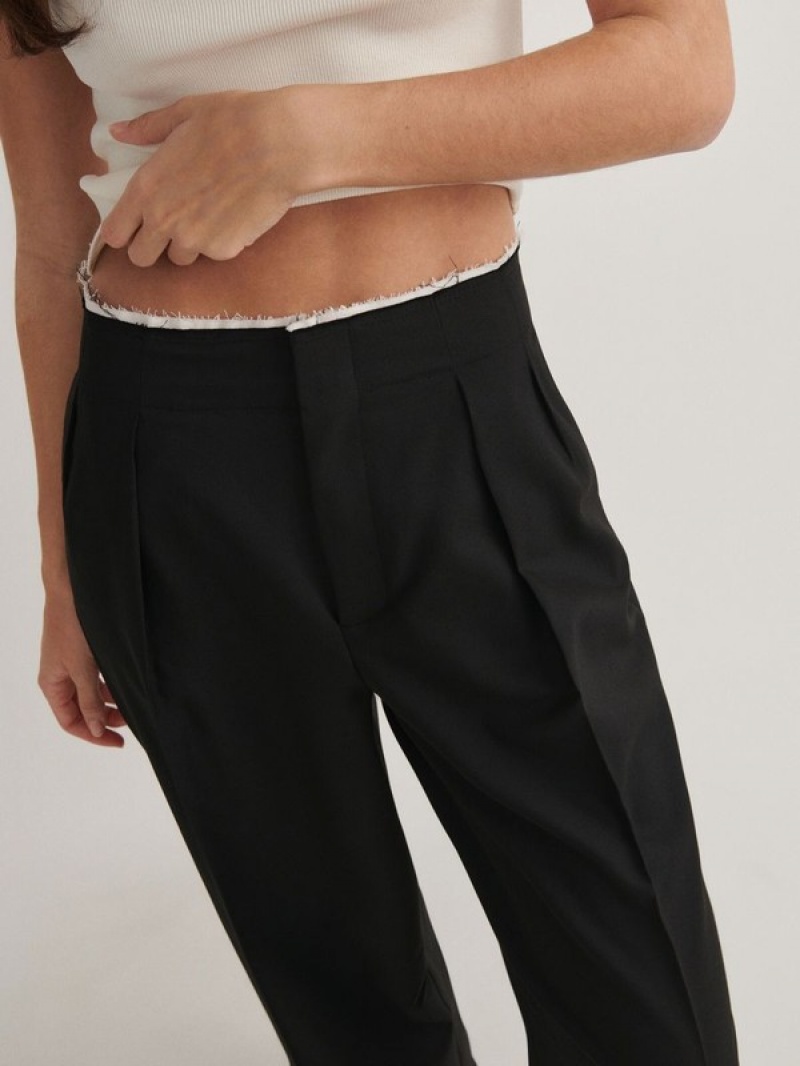 Black Women's Reserved Raw Finish Trousers | 84076SFZE