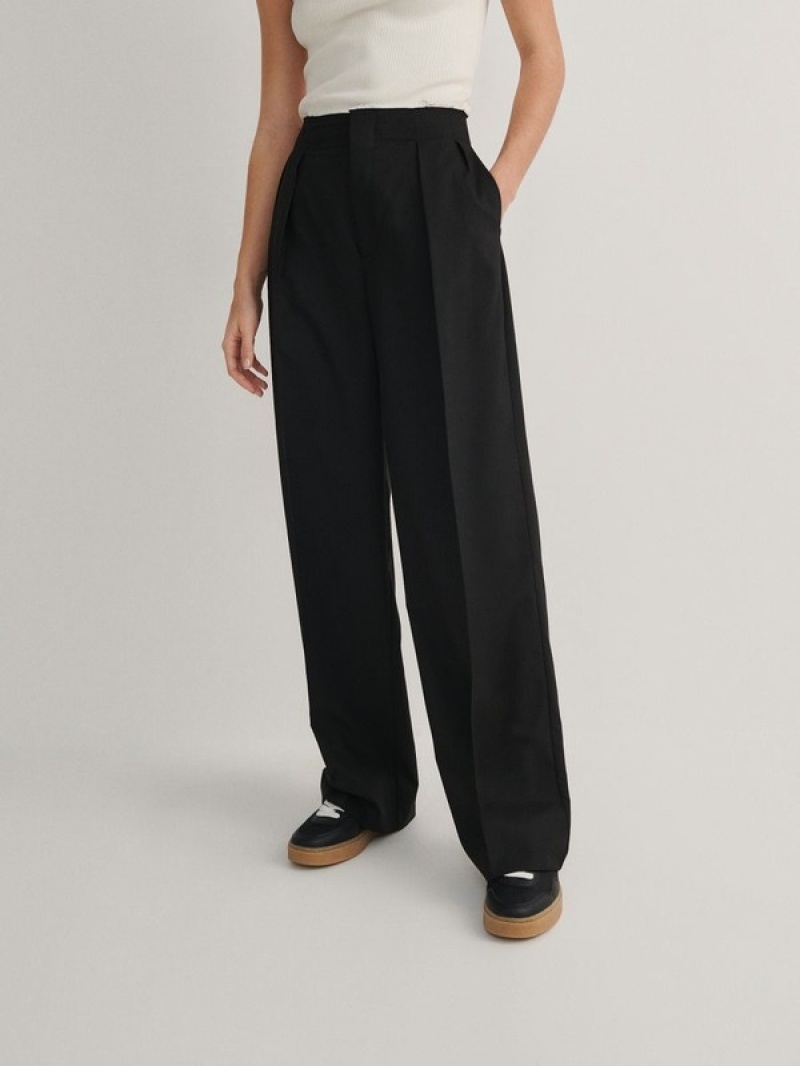 Black Women's Reserved Raw Finish Trousers | 84076SFZE