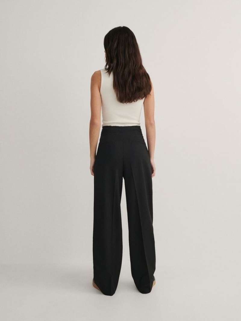 Black Women's Reserved Raw Finish Trousers | 84076SFZE