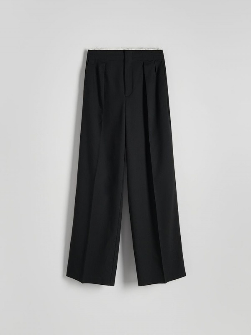 Black Women's Reserved Raw Finish Trousers | 84076SFZE