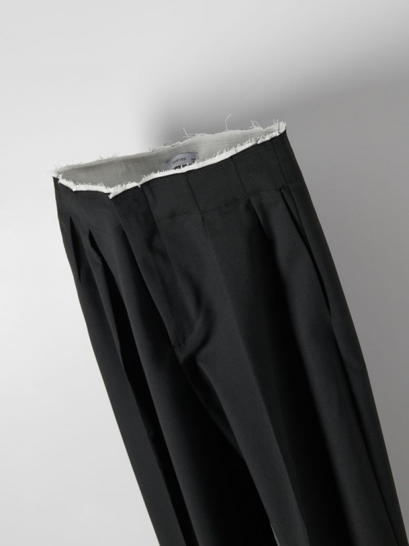 Black Women's Reserved Raw Finish Trousers | 84076SFZE