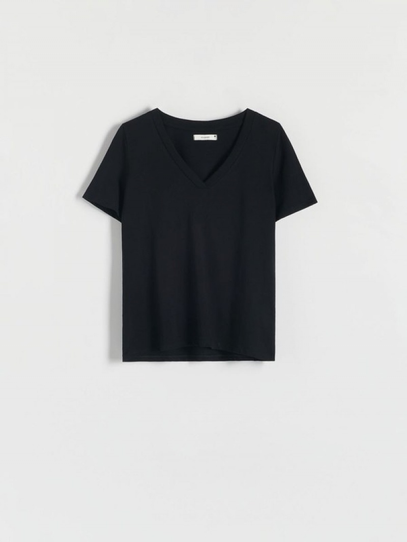 Black Women's Reserved Regular Fit T-shirts | 95473CSNO