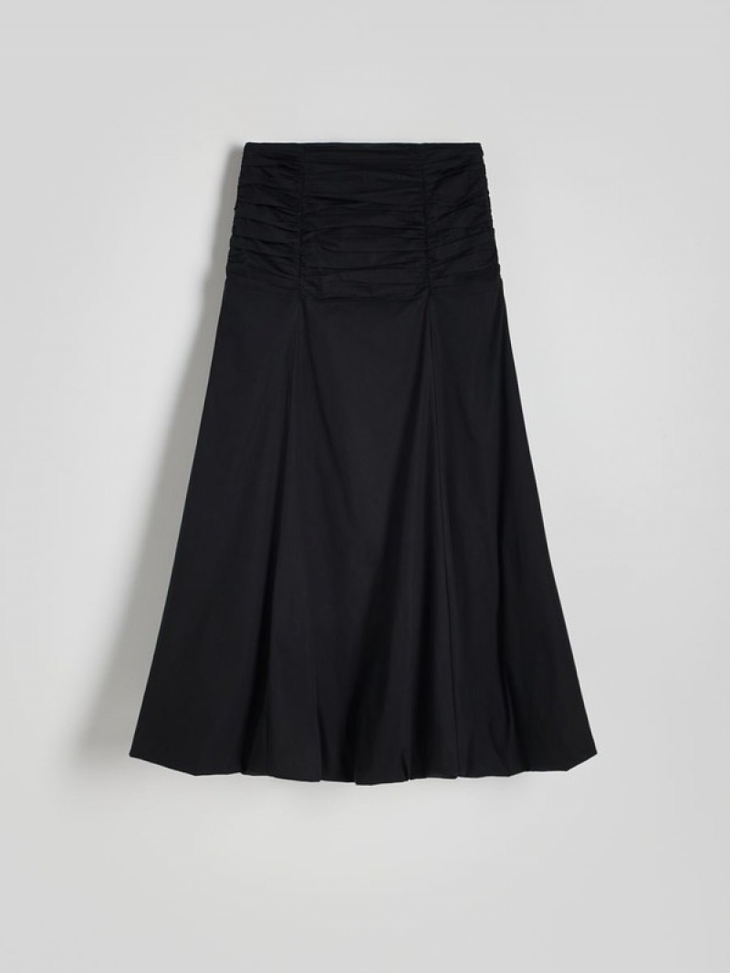 Black Women's Reserved Ruched Skirts | 54217RFVD