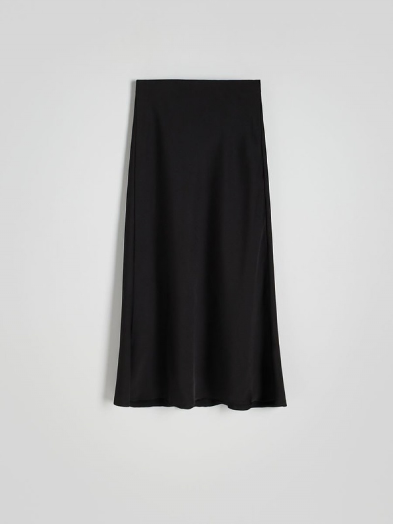 Black Women's Reserved Satin Midi Skirts | 86427RZDA