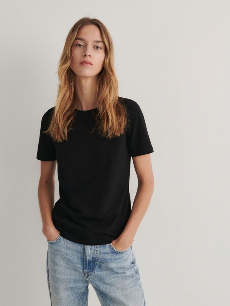 Black Women's Reserved Slim Fit T-shirts | 49601VNRE