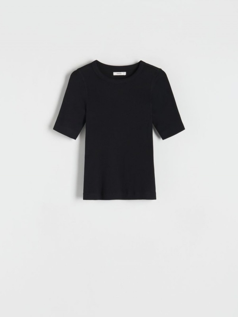 Black Women's Reserved Slim Fit T-shirts | 75820NPTZ