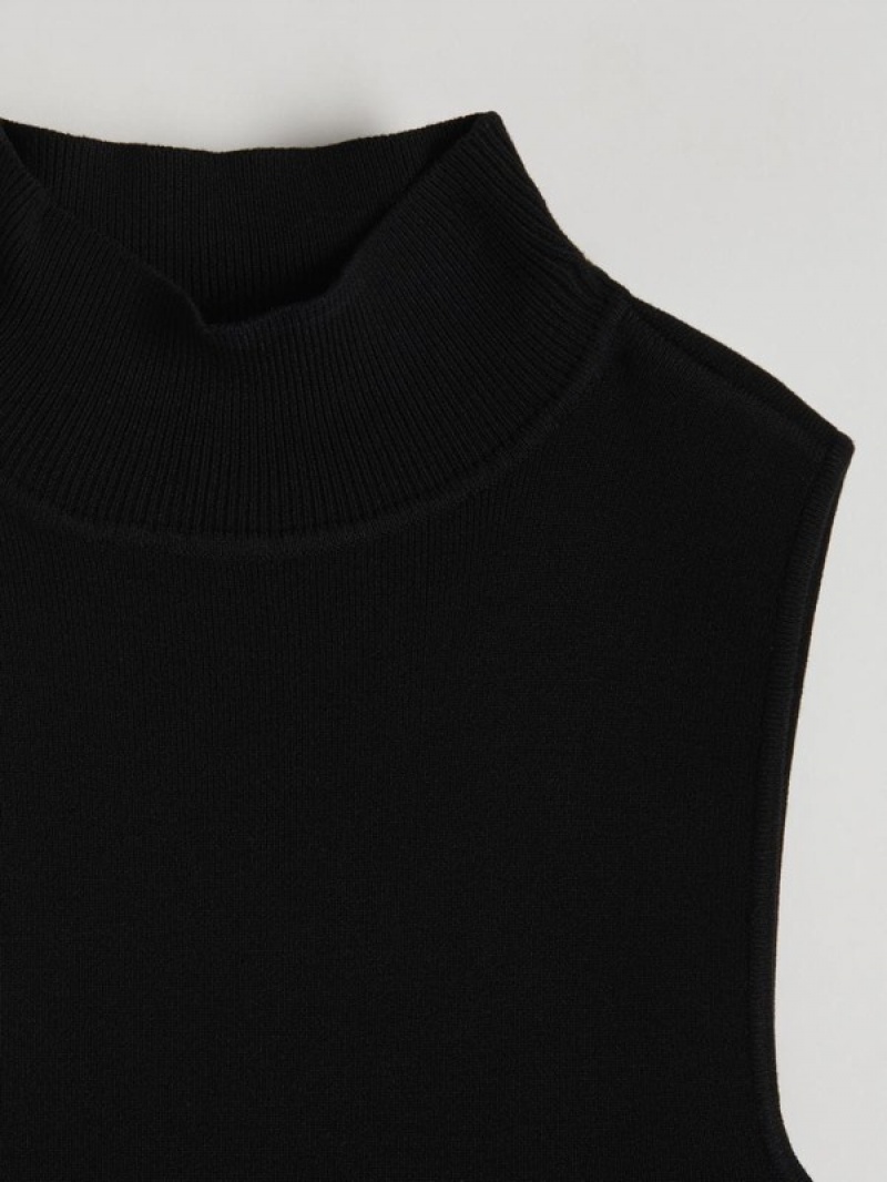 Black Women's Reserved Stand Up Collar Shirts | 61253BTZC