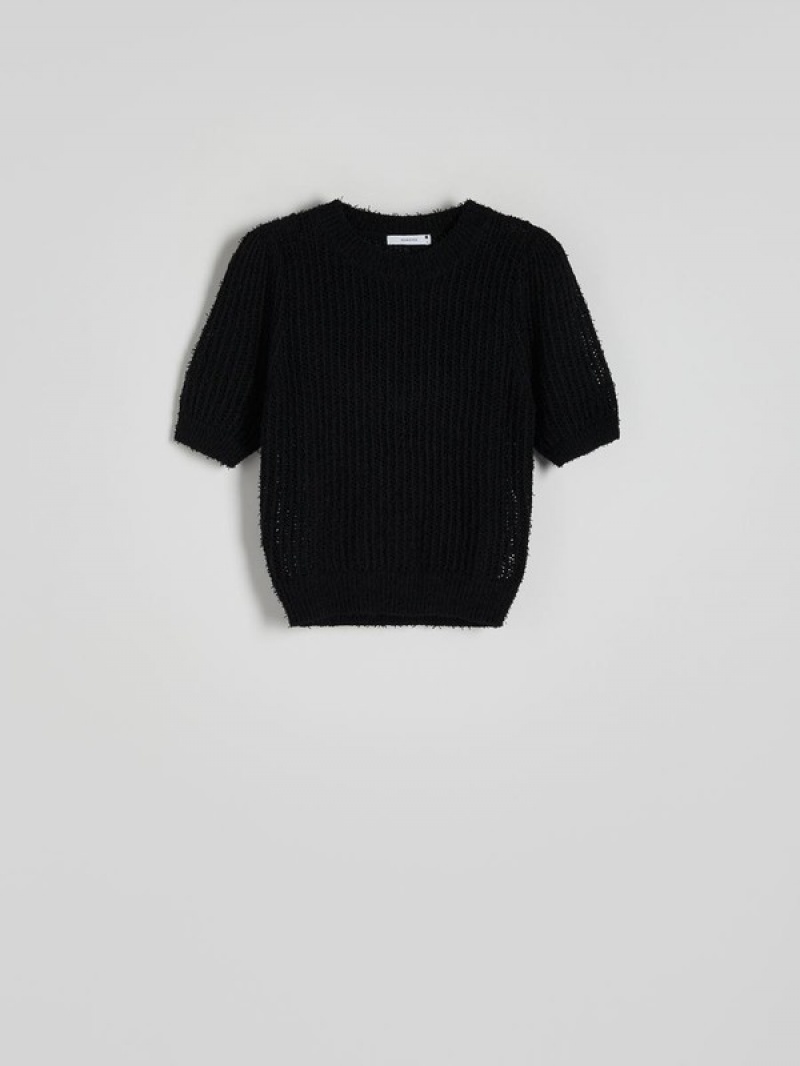 Black Women's Reserved Structural Knit Sweaters | 56821HAWL