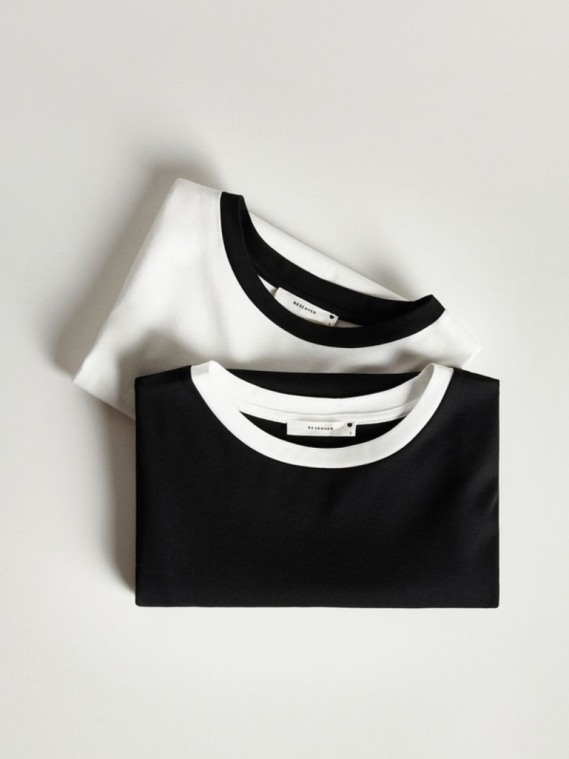 Black Women's Reserved T-contrasting Trim T-shirts | 75821WEJI