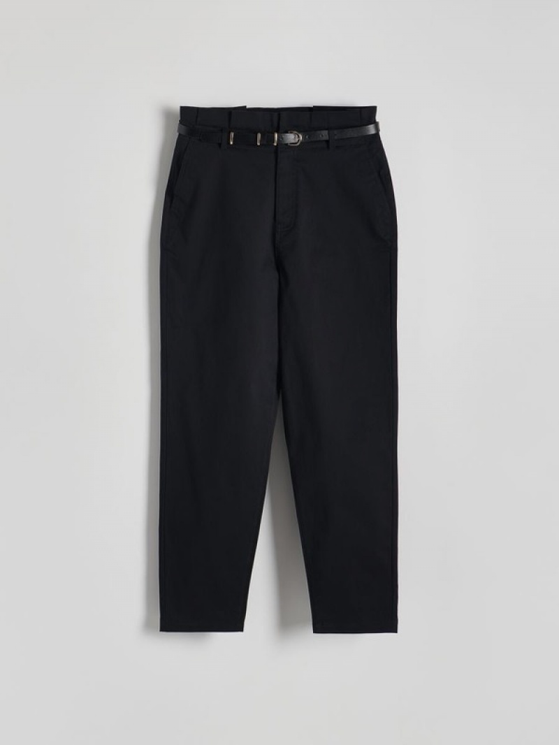 Black Women's Reserved Tie Waist Trousers | 48670GULK