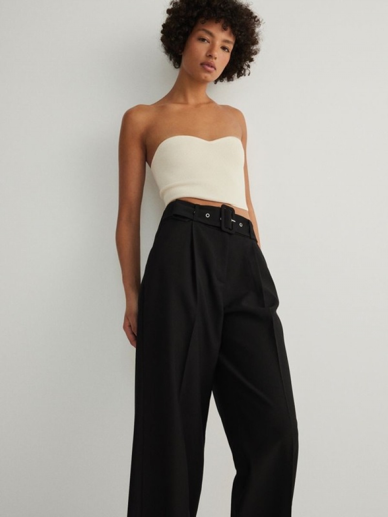 Black Women's Reserved Tie Waist Trousers | 08269HVAK