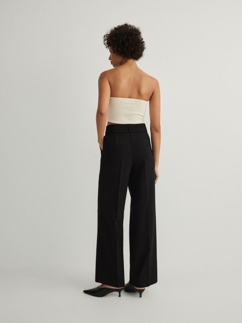 Black Women's Reserved Tie Waist Trousers | 08269HVAK