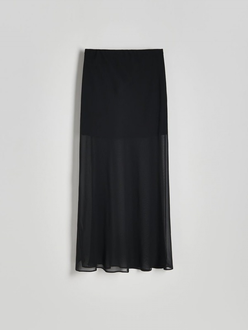 Black Women's Reserved Transparent Maxi Skirts | 81470MTWE