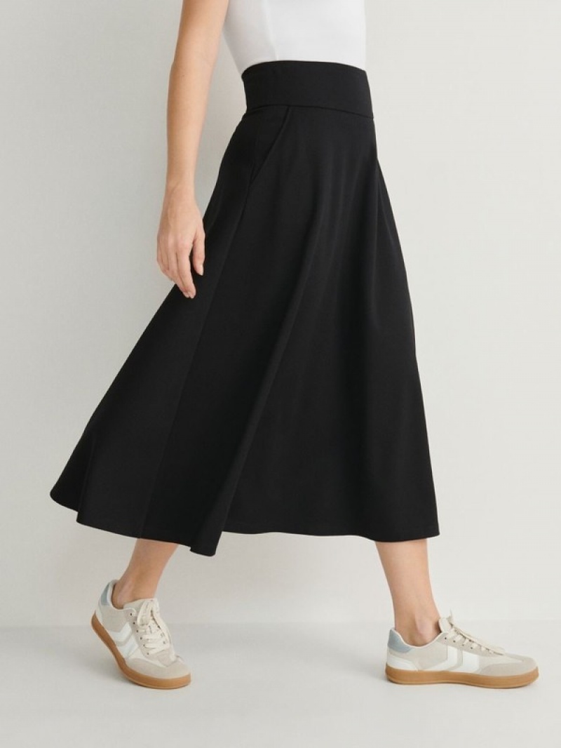 Black Women's Reserved Viscose Blend Midi Skirts | 28370YEJL