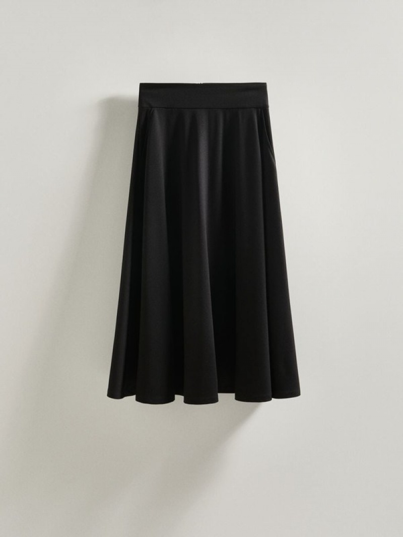 Black Women's Reserved Viscose Blend Midi Skirts | 28370YEJL