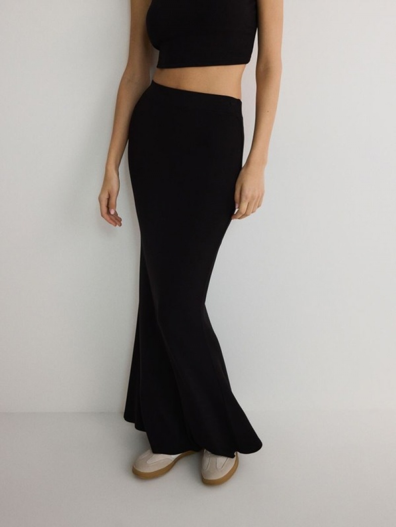 Black Women's Reserved Viscose Jersey Skirts | 13590PTNG