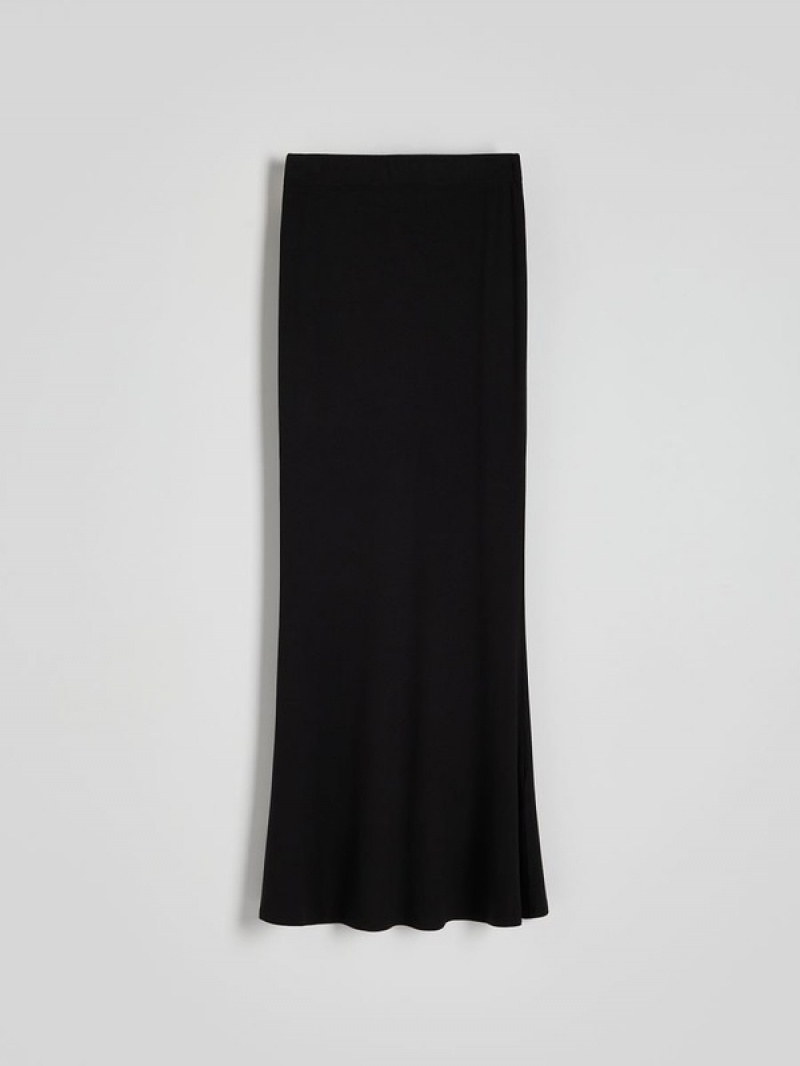 Black Women's Reserved Viscose Jersey Skirts | 13590PTNG