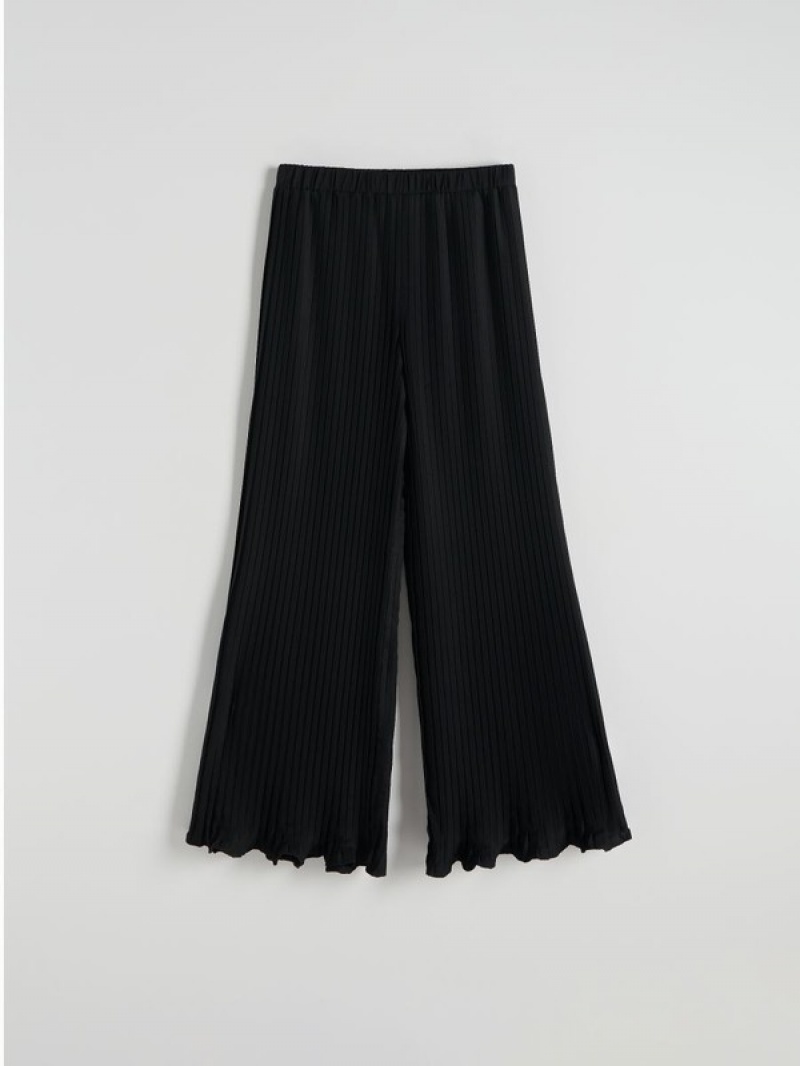 Black Women's Reserved Viscose Rich Pleated Trousers | 20183VIWA