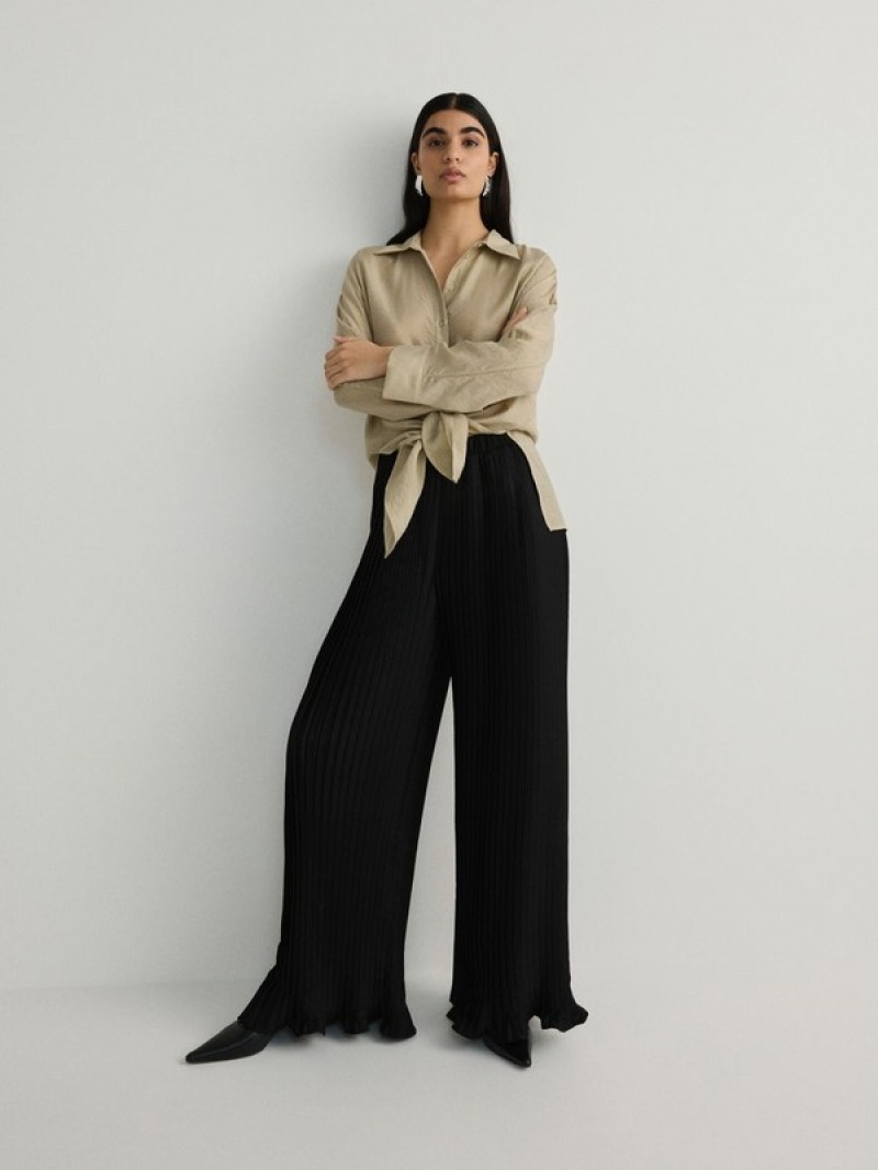 Black Women\'s Reserved Viscose Rich Pleated Trousers | 20183VIWA