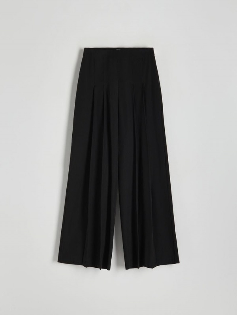 Black Women's Reserved Viscose Rich Wide Leg High Waist Trousers | 85340YDQP