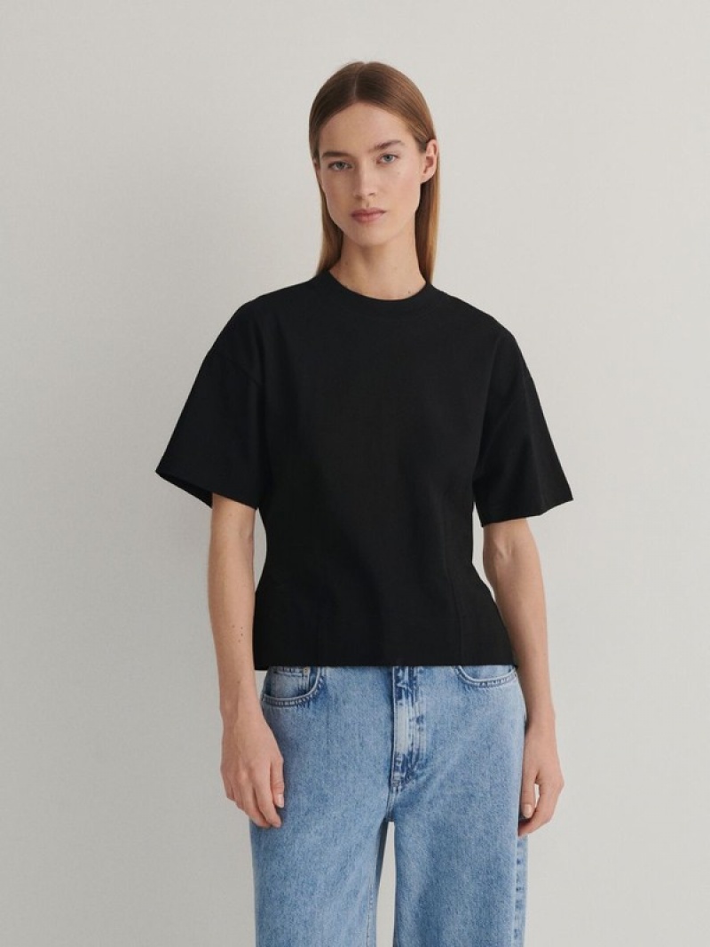 Black Women's Reserved Waist-fitted T-shirts | 19754EQOW