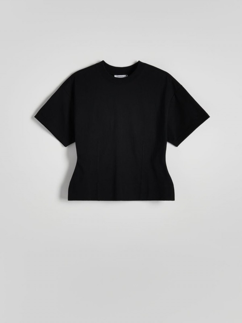 Black Women's Reserved Waist-fitted T-shirts | 19754EQOW