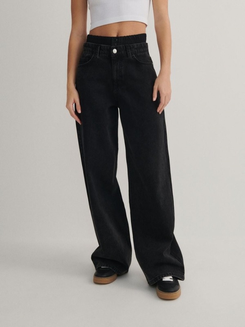 Black Women\'s Reserved Wide Leg Jeans | 42935SEKL