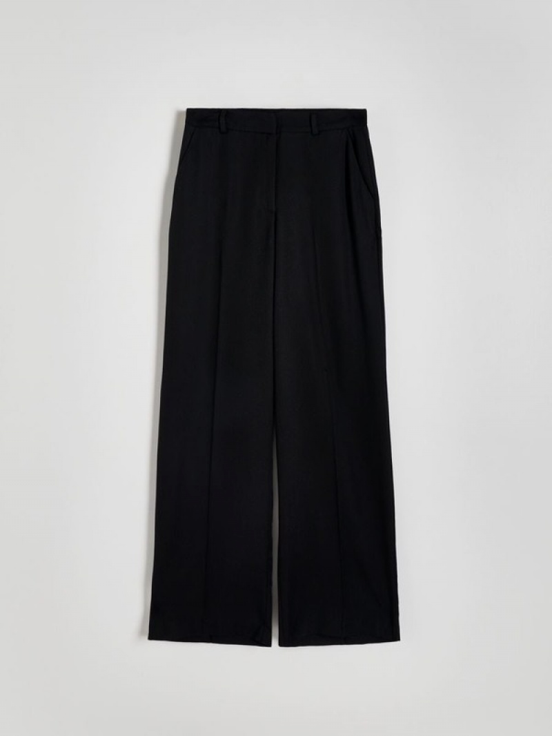 Black Women's Reserved Wide Leg Lyocell Trousers | 31467NGIE