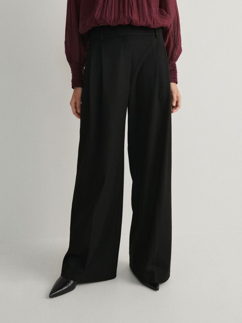 Black Women's Reserved Wide Leg Trousers | 85320QLWK